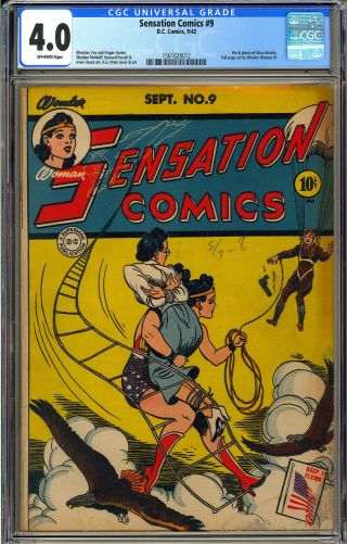 Sensation Comics 9 Rare Early Wonder Woman Golden Age DC 1942 CGC 4.  0 2