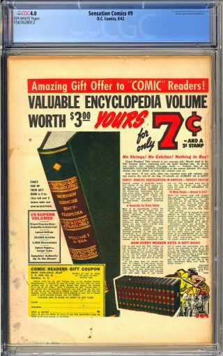 Sensation Comics 9 Rare Early Wonder Woman Golden Age DC 1942 CGC 4.  0 3