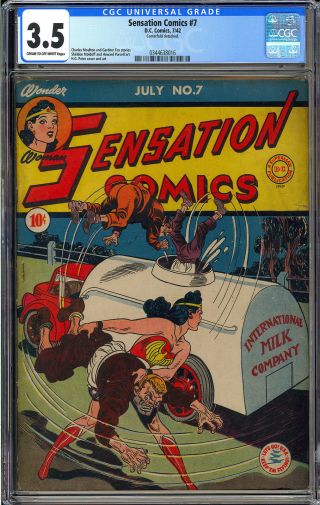 Sensation Comics 7 Rare Early Wonder Woman Golden Age Dc 1942 Cgc 3.  5