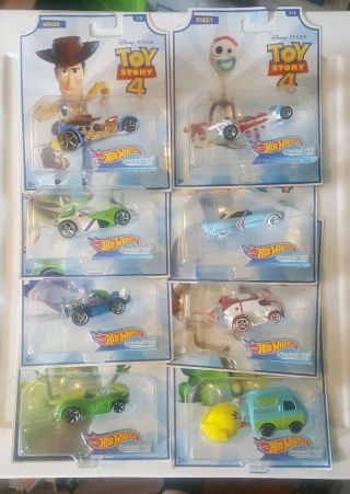 Toy Story 4 Hot Wheels Character 8 Cars Complete Set Wave 1 & 2