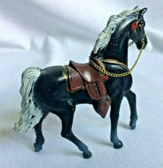 Painted Pot Metal Carnival Prize Horse Figurine Black w/ White Mane Reins Japan 4