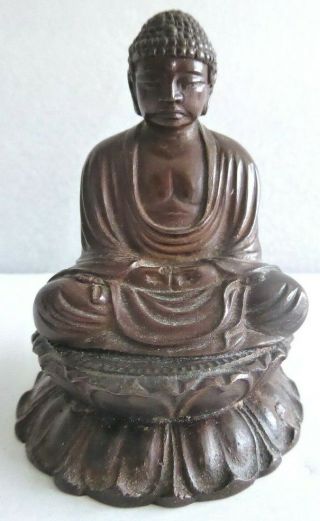 Antique Japanese Miniature Bronze Kamakura Buddha,  Artist Signed 光元