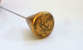 Quality Antique Meiji Period Damascene Komai Dragon Hatpin Pin C1920 