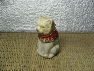 Japanese Okimono Pottery Cat Red Collar Animal Shape Made In Meiji Era