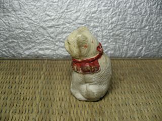 Japanese Okimono Pottery Cat Red Collar Animal Shape made in Meiji era 2