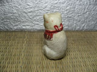 Japanese Okimono Pottery Cat Red Collar Animal Shape made in Meiji era 3