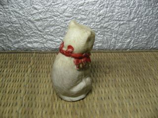 Japanese Okimono Pottery Cat Red Collar Animal Shape made in Meiji era 5