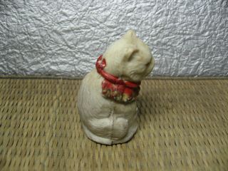 Japanese Okimono Pottery Cat Red Collar Animal Shape made in Meiji era 6