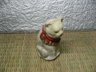 Japanese Okimono Pottery Cat Red Collar Animal Shape made in Meiji era 7