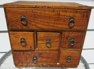 Antique Solid Wood Chinese Trinket Jewelry Box Many Drawers Storage
