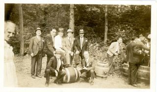 Vintage B/w Photo Of Men Standing Around Ballantine Kegs - Prohibition {?}