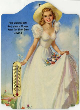 Vintage Jules Erbit Good Girl Pin - Up 1930s Advertising Thermometer Wall Hanger