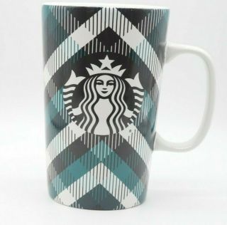 Starbucks Teal White Black Mermaid Plaid Coffee Cup Tea Mug