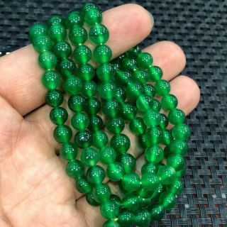 Rare Chinese Handwork Ice Green Jadeite Jade Collectible Round Beads Bracelet