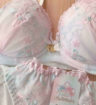 Sanrio Little Twin Stars Colabo Shimamura Lingerie Bra Panty Set Adult Size M