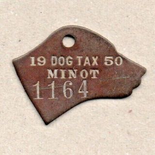 1950 Minot North Dakota Dog Tax Tag Registration License 1164 Brass Vg,
