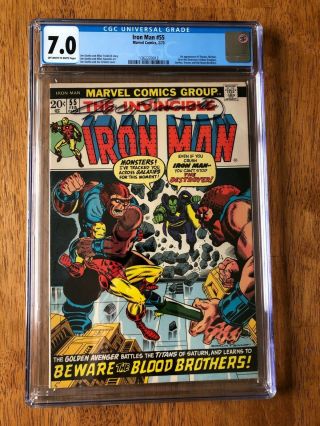 Iron Man 55 (1973) Cgc 7.  0 Ow/w 1st Thanos / Drax Case Signed By Joe Sinnott