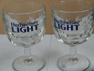 Bud Light Beer Glasses Set Of 2,  Vintage Thumbprint Goblet Chalice 6”