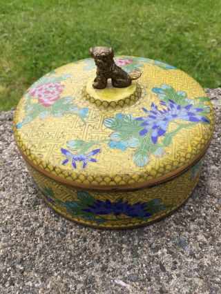 Old Chinese Bronze Cloisonne Enamel Foo Dog Divided Box From Estate