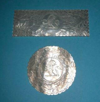 2 Fine Chinese Deep Carved Mother Of Pearl Lion Crest Armorial Game Chip Counter