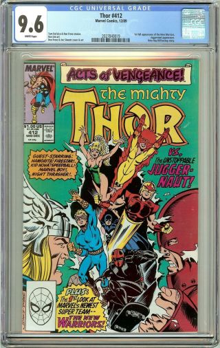 Thor 412 Cgc 9.  6 White Pages (1989) 2027840019 1st Warriors