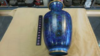 Antique Chinese Brass Vases 15 " Tall - Cloisonne Enamel Blue Flowers