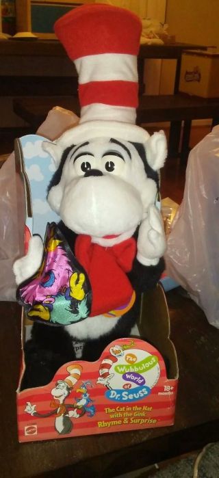 1997 Dr Seuss Cat In The Hat With Gink Rhyme And Surprise Large Plush Rare