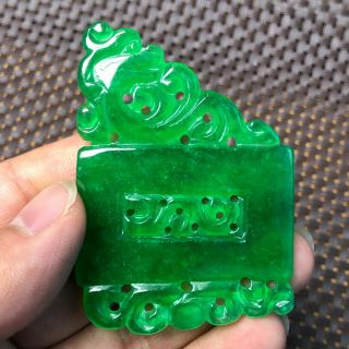 Chinese Rare Collectible Green Jadeite Jade Carve Dragon Handwork Square Pendant