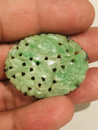 19th Century Chinese Hand Carved Jade Two Tones Sterling Silver