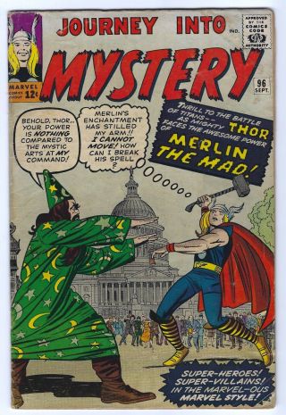 Journey Into Mystery 96 5.  0 Vg/fn Thor Marvel Comic Book Silver Age Jfk Cameo