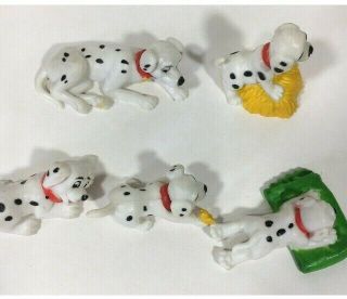 Disney 101 Dalmatian Movie Figurine Family Of 5 Mother & Pups Red Dog Collars