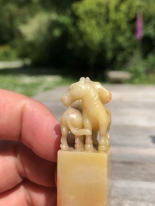 FINE CHINESE QING DYNASTY 19TH CENTURY SOAPSTONE SEAL TWO HORSES SIGNED MARK 3