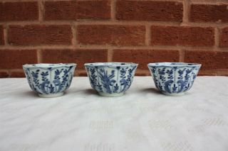 Three 18th Century Chinese Blue And White Tea Bowls Kangxi