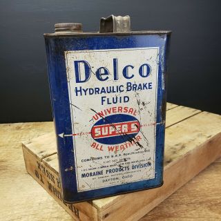 Vintage One Gallon Delco Hydraulic Brake Fluid Oil Can Petroliana