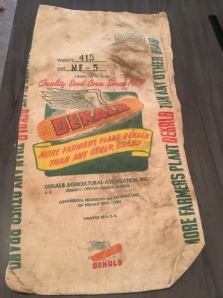 Vintage Dekalb Seed Corn Feed Sack De Kalb Illinois Bag Cloth Farm C90