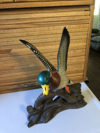 Vintage Hand Carved And Hand Painted Wooden Duck With Driftwood Base 4