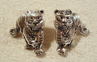 Silver Tone Tiger Earrings Mascot Cat Jewelry Safari Jungle