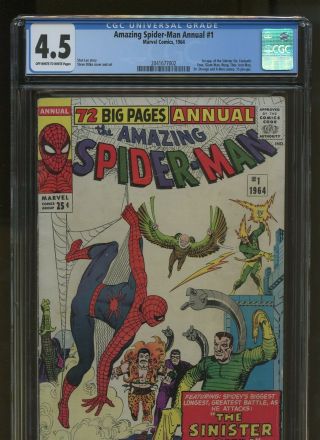 Spider - Man Annual 1 Cgc 4.  5 | Marvel 1964 | 1st App Sinister Six Ditko