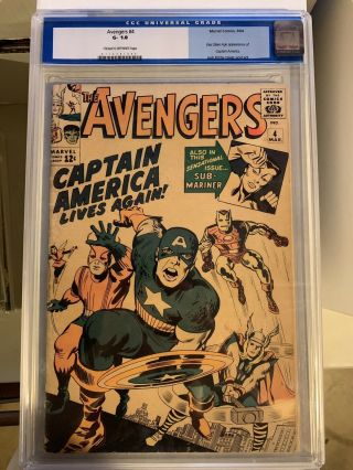 Avengers 4 Cgc 1.  8 Marvel Comic Key 1st Captain America Silver Age