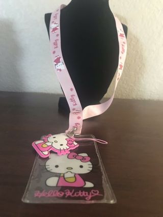 Rare Hello Kitty Soft Pink Lanyard With Name Badge & Hello Kitty Charm Tracking