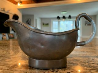 19th Century Chinese Pewter Gravy Boat With Jade Handle