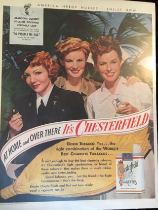 1943 Ww Ii Patriotic Chesterfield Ad “so Proudly We Hail” America Needs Nurses