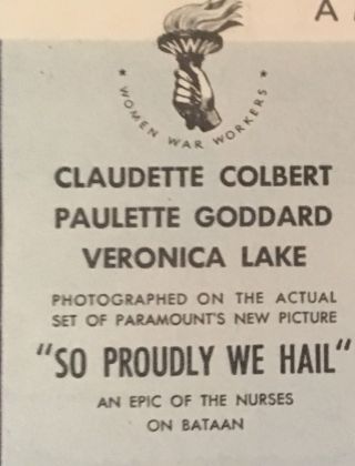 1943 WW II Patriotic Chesterfield Ad “So Proudly We Hail” America Needs Nurses 2