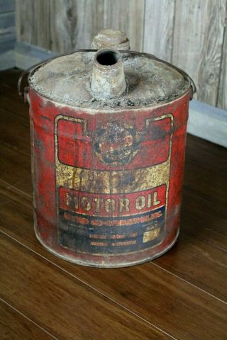 Vintage Unico Motor Oil Metal Can 5 Gallon United Co Operative Oil Advertising