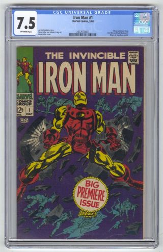 Iron Man 1 Cgc 7.  5 Marvel Comic Key Premiere 1st Issue Invincible