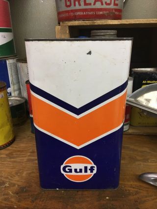Gulf One Gallon Square Vintage Motor Oil Advertising Can