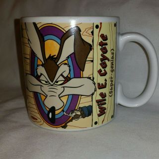 Vtg Warner Bros Looney Tunes Wile E.  Coyote Classic Decal Mug - Genius 1995