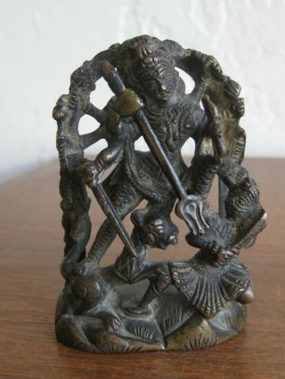 Fine Old Antique India Hindu Goddess Durga Deity Brass Statue Sculpture Idol