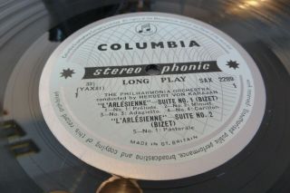 Bizet L ' Arlesienne & Carmen Karajan Columbia Stereo B/S SAX 2289 Rare UK ED1 LP 2