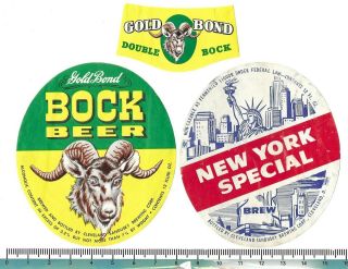 Usa Ohio Cleveland Sandusky Bock Beer York Special Brew 2 Labels With 1 Neck